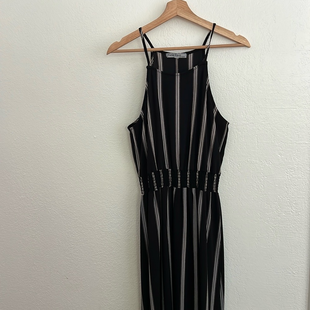 VELVET TORCH black & white striped maxi dress
